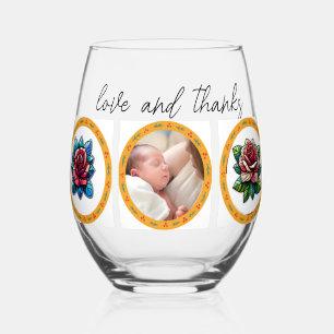 Liefde & Bedankt Custom Fotocollage Modern Wedding Wijnglas Zonder Voet
