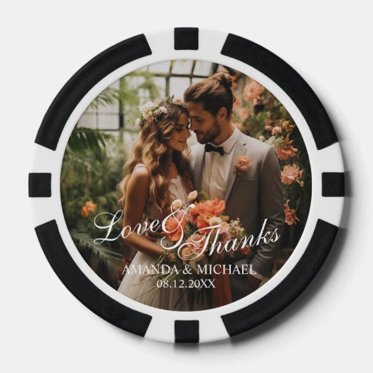 'Liefde & Bedankt' Custom Photo Wedding Favoriet Poker Chips (Voorkant)