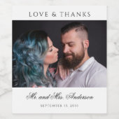 Liefde & Bedankt Formele Black Script Foto bruilof Wijn Etiket (Enkel label)