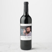 Liefde & Bedankt Formele Black Script Foto bruilof Wijn Etiket (Voorkant)