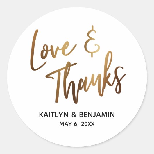 Liefde & Bedankt Minimale Gold Handwriting Typogra Ronde Sticker (Voorkant)