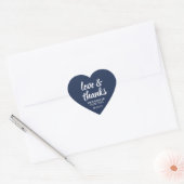 Liefde & Bedankt Navy Blauw & Wit Eenvoudig Script Hart Sticker (Envelop)
