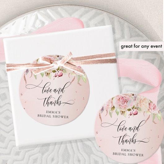 Liefde, Bedankt, roze en Roos goud en Floral Bedankjes Labels
