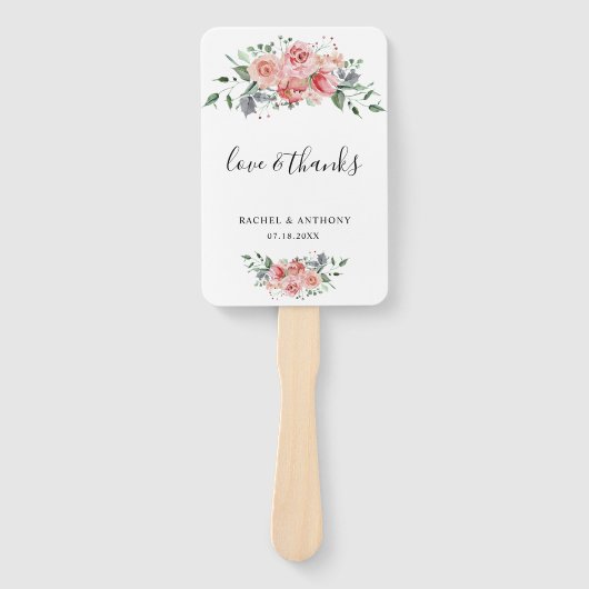 Liefde & Bedankt Roze Roos Trouwfoto Custom Handwaaier (Voorkant)
