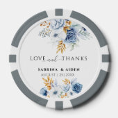 Liefde & Bedankt Stoffig Blauw Wit Goud Bloemen Br Poker Chips (Voorkant)