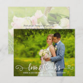 Liefde & Bedankt Trouwtypografie Pink Roses Foto (Voorkant / Achterkant)