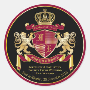 Liefde & Bedankt Wapenschild Red Gold Lion Emblem Ronde Sticker