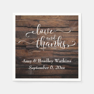 Liefde & Bedankt Wit Script op Dark Textured Wood Servet