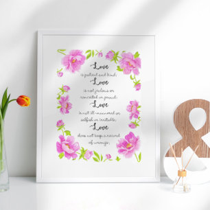 Liefde ben ik Corinthians 13 tekst Floral Poster