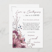 Liefde besmettelijke bruiloft Postpone PInk Lila F Aankondigingskaart (Voorkant / Achterkant)