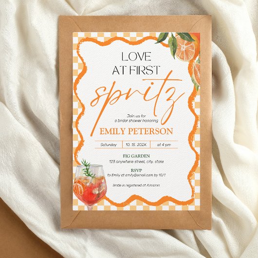 Liefde bij eerste Spritz Retro Wavy Vrijgezellenfe Kaart