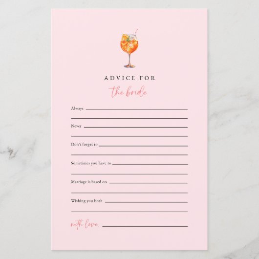 Liefde bij First Spritz Advies voor de Bride Kaart (Voorkant)