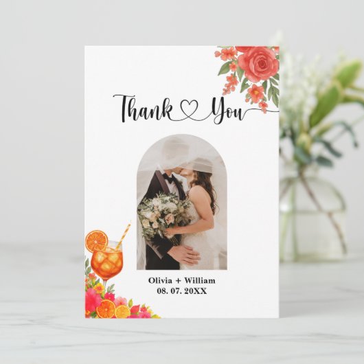 Liefde bij het eerste Spritz Citrus Oranje Vrijgez Bedankkaart (Staand voorkant)