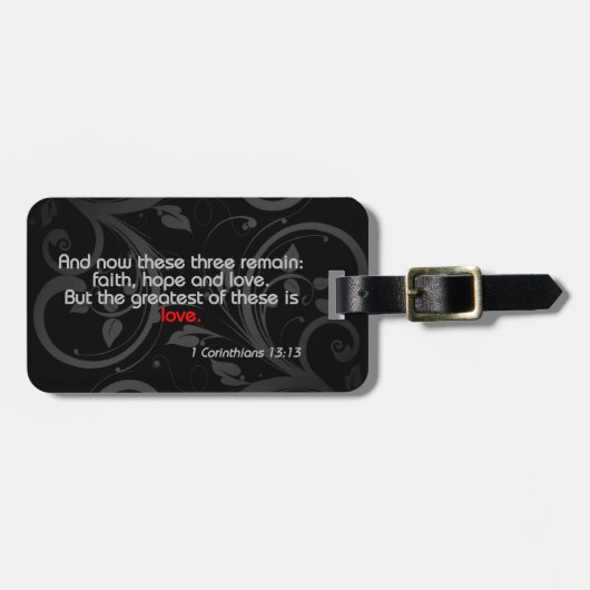 Liefde Bijbelvers, Zwart/Rood Bagagelabel (Voorkant horizontaal)
