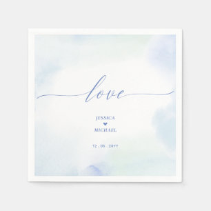 Liefde   Blauw hart en Waterverf bruiloft Napkin Servet