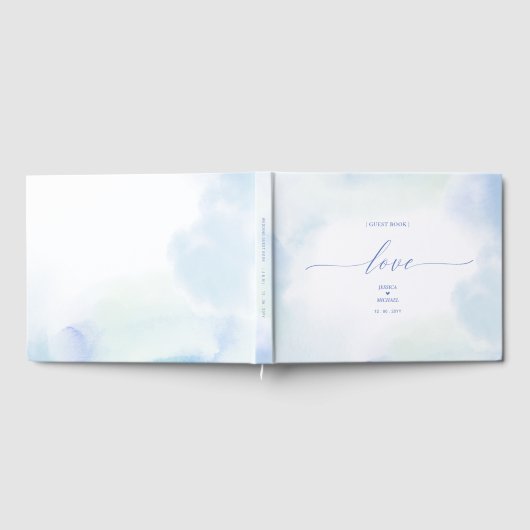Liefde | Blauw hart en Waterverf huwelijk Gastenboek (Volledig)