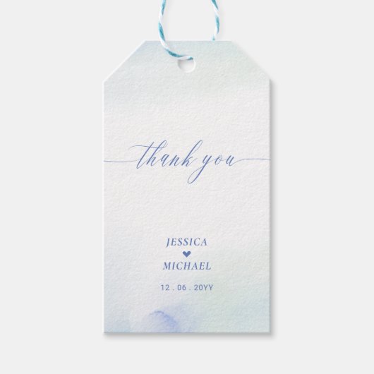 Liefde | Blauw hart en Waterverf weddenschap Cadeaulabel (Voorkant)