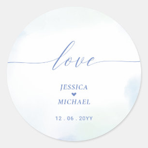 Liefde   Blauw Hart & Waterverf Trouw Favor Ronde Sticker