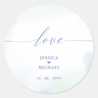Liefde | Blauw Hart & Waterverf Trouw Favor Ronde Sticker