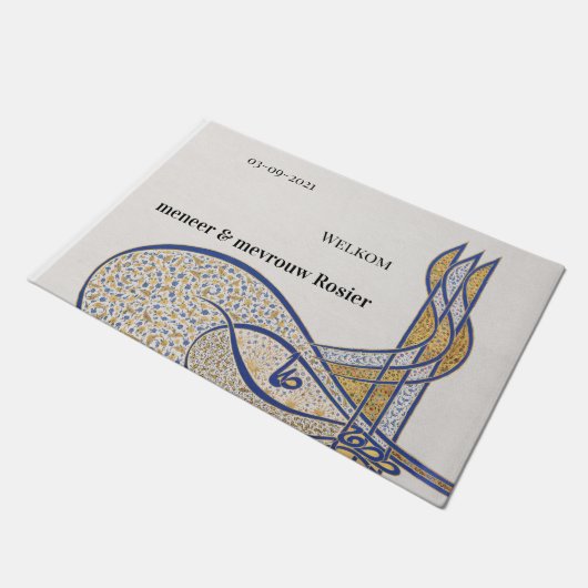 Liefde blijvend huwelijkscadeau met naam deurmat (Schuin)