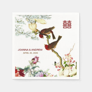 Liefde bloeiende vogels en bloemen Chinese bruilof Servetten
