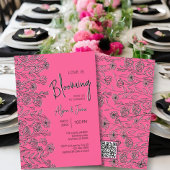 Liefde bloeit helder roze & zwart bloemendouche kaart