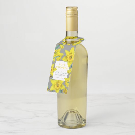 Liefde bloeit waterverf gele lenteverbruiloft flessenhanger (Schuin)