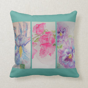 Liefde Bloemen Bloemenschildering Aquarel Turquois Kussen