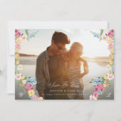  liefde Bloemenkrans Monogram Foto QR-code Save The Date (Voorkant)