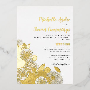 Liefde Blooms ・ Elegant Floral Wedding Folie Uitnodiging