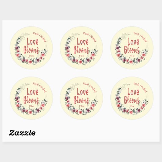 Liefde Blooms Gepersonaliseerde bruid bruidegom tr Ronde Sticker (Vel)