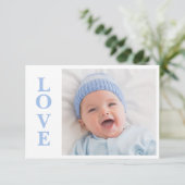 Liefde Blue Typografie Foto geboorteaankondiging (Staand voorkant)