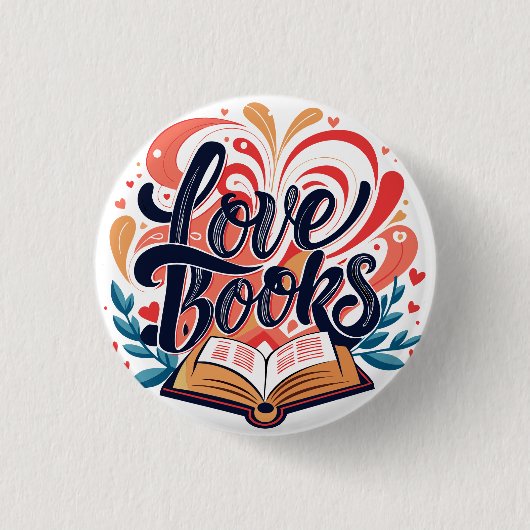 Liefde Boeken Kalligrafie Hart Design Ronde Button 3,2 Cm (Voorkant)