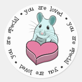 Liefde boodschap schattige muis met chocolade ronde sticker