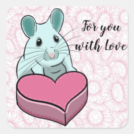 Liefde boodschap schattige muis met chocolade vierkante sticker