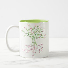 Liefde boom van het leven White Green Pink Hearts  Tweekleurige Koffiemok
