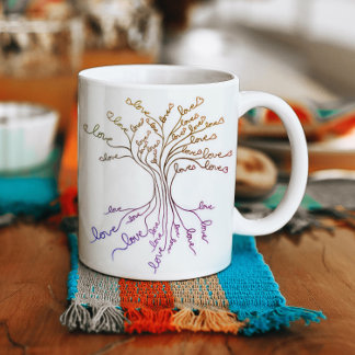 Liefde boom van het Leven Witte Paarse Harten Cute Koffiemok