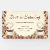 Liefde Broeit Bloemige Koffie Hart Bruids-Shower Spandoek (Horizontaal)