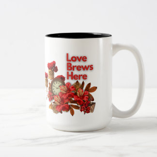 Liefde Broeit Hier - Vier Liefde Deze Valentijnsda Tweekleurige Koffiemok