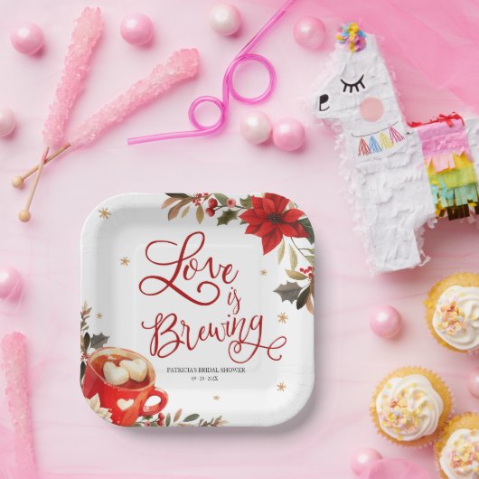 Liefde Brouwt Bruidsfeest met Kerstmis Papieren Bordje (Feest)