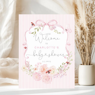 Liefde Bug Roze Strik Strepen Baby Shower Welkom Poster