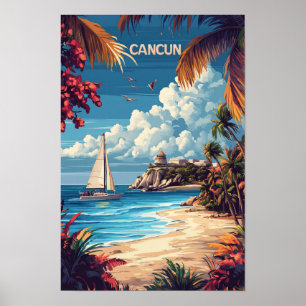 Liefde Cancun Mexico Art Vintage Illustratie Reize Poster