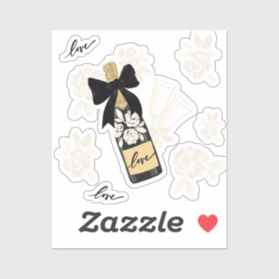 Liefde Champagne fles zwart boog Sticker