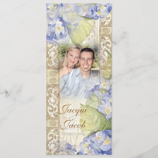 Liefde & Cherish Blue Hydrangea Floral Wedding Menu (Achterkant)
