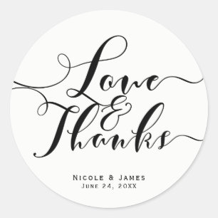 Liefde & Dank Black Script Trouwgunst Favoriet Ronde Sticker