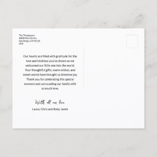 Liefde Dank hart script Baby Foto Geboorte Briefkaart