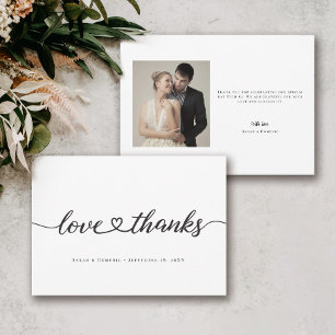 Liefde & Dank Hart Script Trouwfoto Modern Bedankkaart