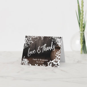 Liefde & Dank Houten Vat Kant Lichtjes Bloemen Bedankkaart