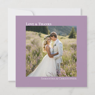 Liefde & Dank Minimal Lavendel Trouwfoto Notitiekaartje