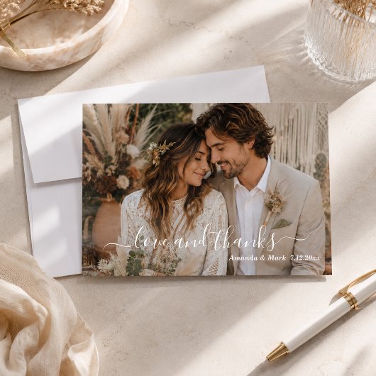 Liefde & Dank Script Foto Boho Bruiloft Bedankkaart